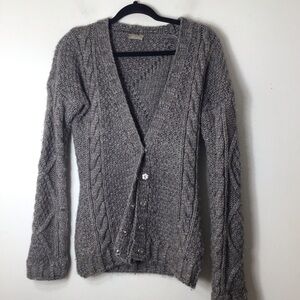 Stefanel Charcoal Cable Knit Cardigan small classic feminine wool alpaca soft